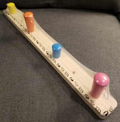 Ikea 702.735.96 Knob Wall Rack Natural Wood 4 Colorful Pegs 18.5 In long Flisat