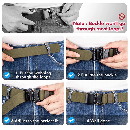 Tactical Men's Belt Alloy Buckle Canvas Belt Adjustable Quick Release Gun Belt - Picture 5 of 12