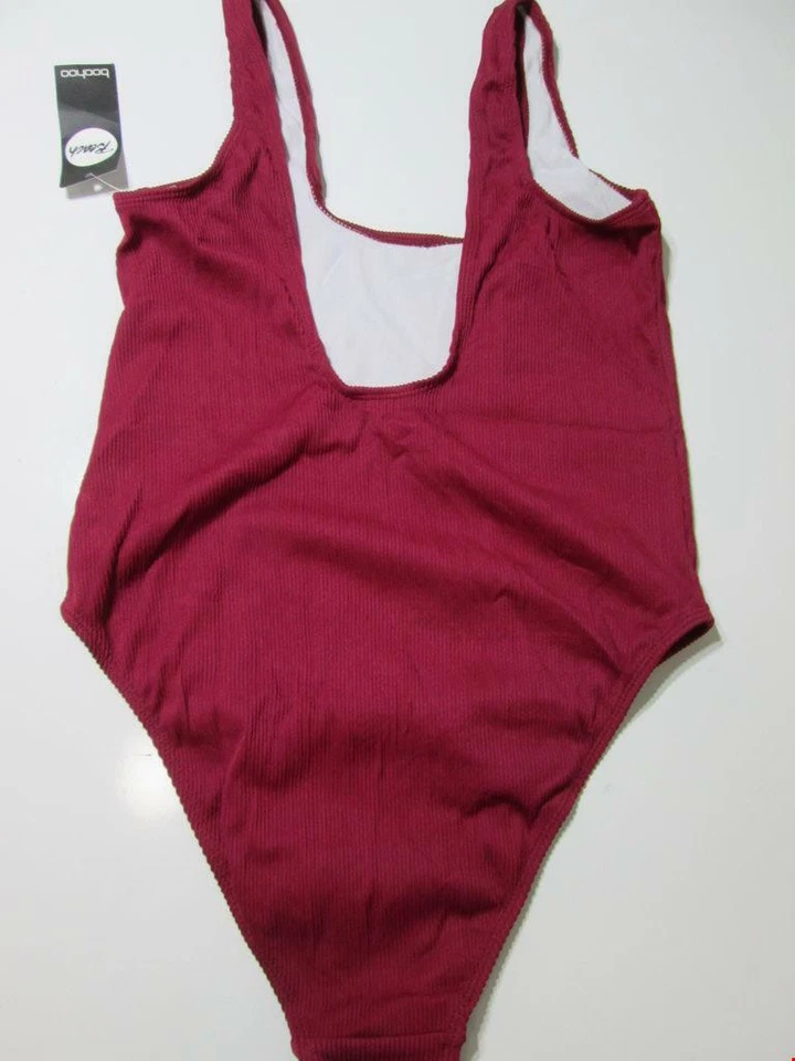 NWT Boohoo Women Size 10 One Piece Swimsuit Burgundy Wireless Unlined Wide Strap - Image 2 of 4