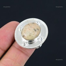 Natural Peanut Wood Jasper Stackable Elegant Ring Jewelry Sterling Silver US 7.5