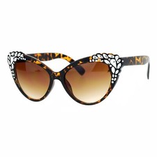 Women's Cat Eye Sunglasses Shiny Silver Decor Stylish Fashion Shades UV400