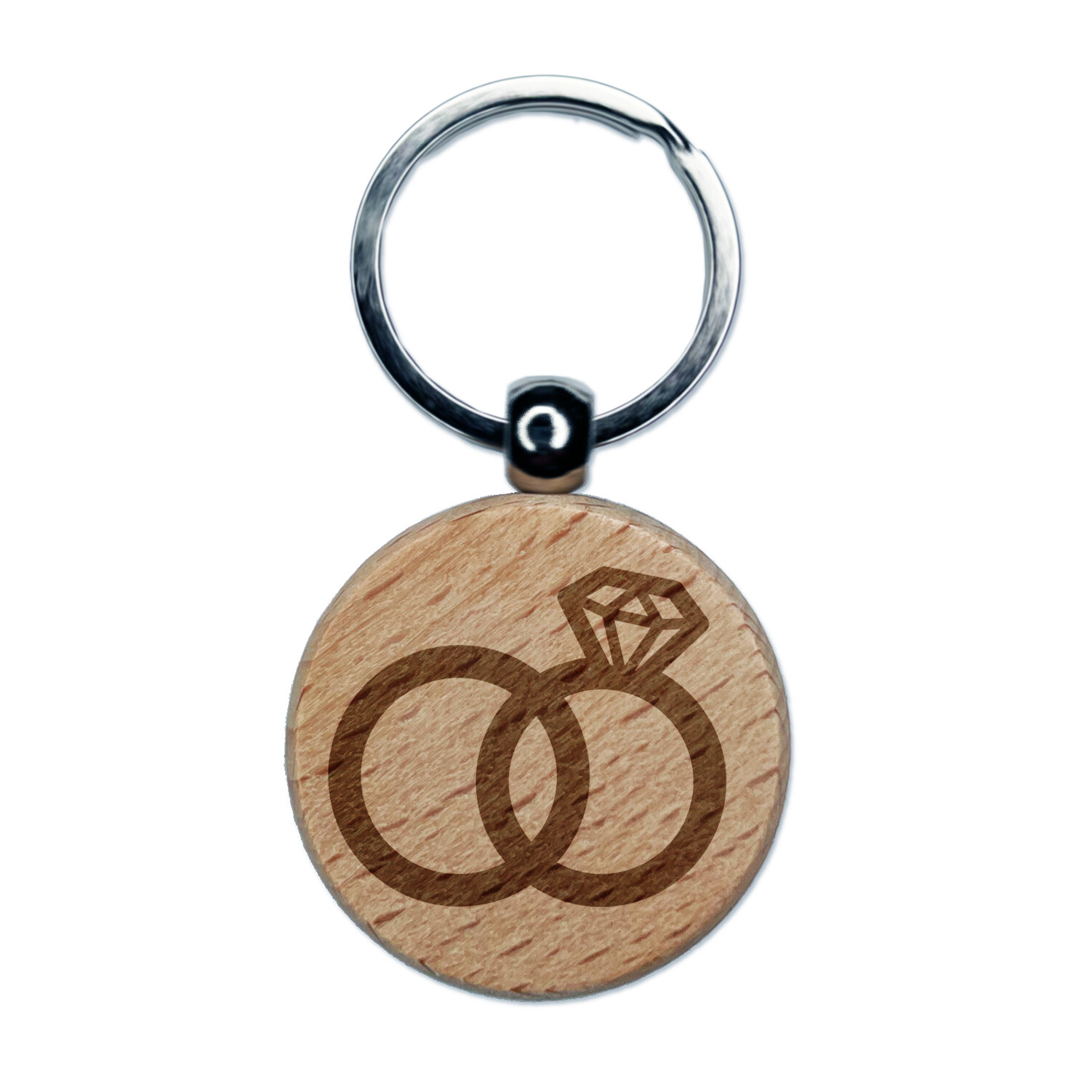 Wedding Rings with Diamond Overlapping Engraved Wood Round Keychain Tag Charm