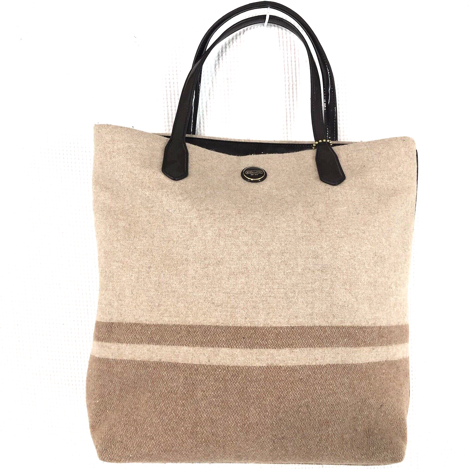 Coach Beige Wool Striped North-South Tote Bag F24665