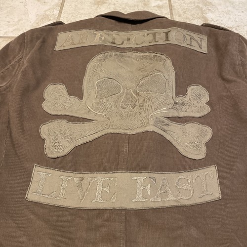 Affliction Live Fast Jacket Mens Large Corduroy Blazer Brown Tan 44-46 - Picture 6 of 10