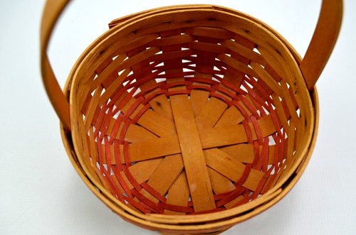 Longaberger 1999 Round Small Basket Pink Accent Weaves 1 Stationary Handle 6.5" - Picture 7 of 10