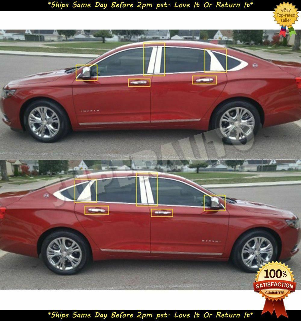 For 2014-2020 Chevrolet Impala CHROME Door Mirror+pillar+handle w/ 4 SM KH