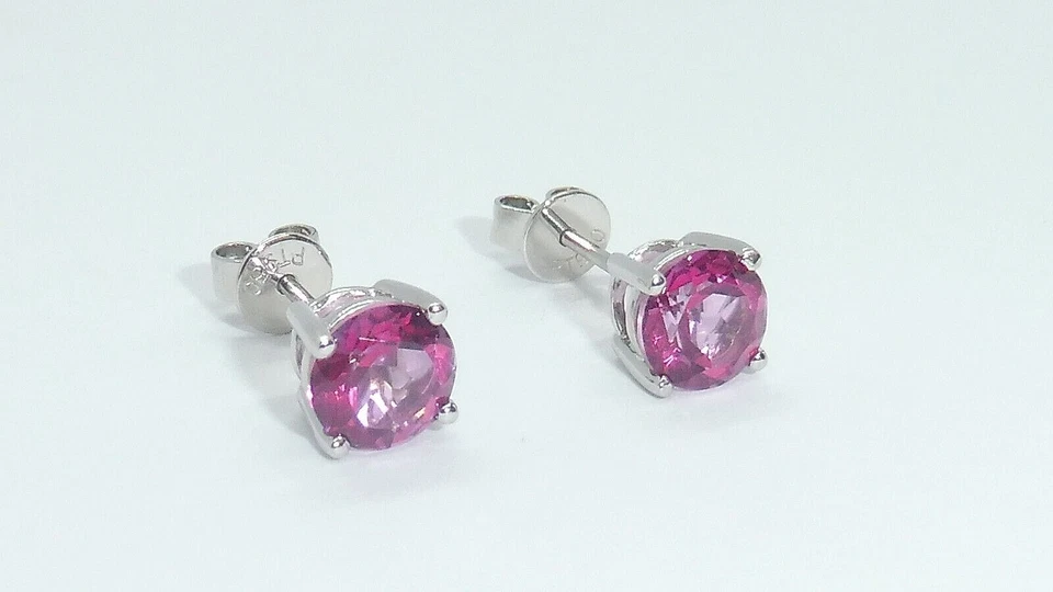 Aretes de topacio rosa de 1,5 quilates de platino 950 macizo hechos a mano con sello para dama Foto 2 de 4