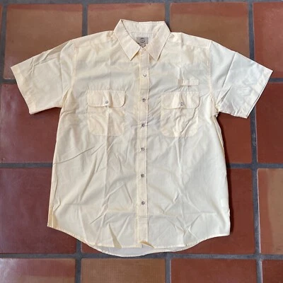 Vintage Haband Traveler Pale Yellow Button Up Safari Shirt Sz Large Pearl Snaps - Image 1 of 4