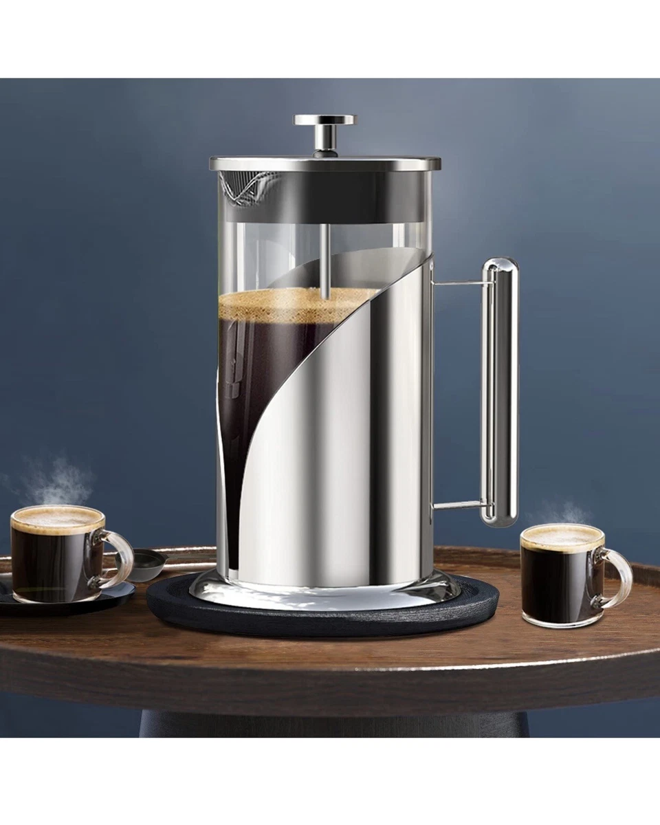 French Press Coffee Maker 34 Oz Large Stainless Steel+Glass Coffee