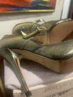 Jimmy Choo Sz 37 Textured Peep Toe Advent  Metallic Pump Platinum/Bronze 4.5 in — photo 3