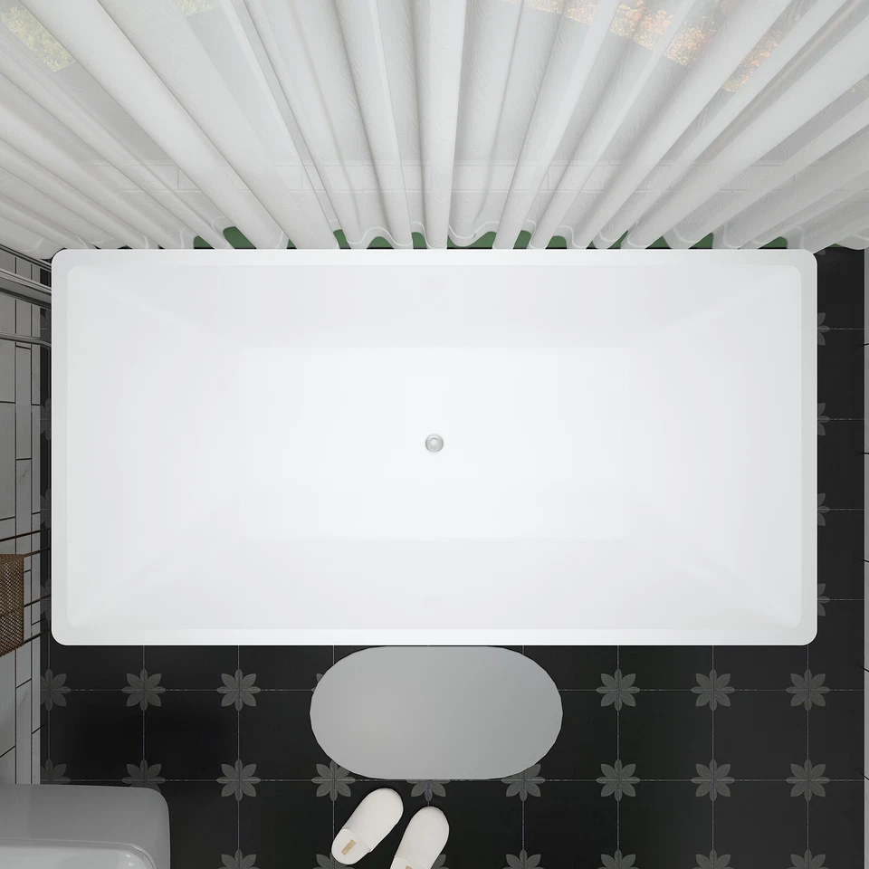 59/67" Acrylic Freestanding Bathtub Contemporary rectangular shape Soaking Tub - Image 4 of 4