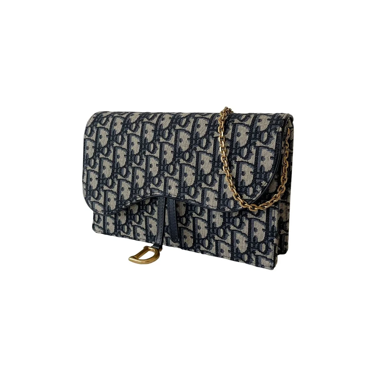 Dior - Long Saddle Wallet with Chain Blue Oblique Jacquard - Women