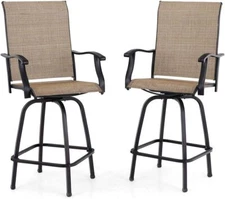 Outdoor Swivel Bar Stool Set of 2 Bar Height Patio Chairs Textilene Sling Fabric