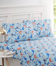 New Shark Tales 4PC Sheet Set FULL Size, Boys,Harper Line, Navy,Blue,Red Shark