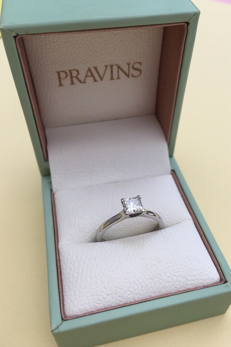 PRINCESS Cut Diamond Solitaire Platinum Engagement Ring CERTIFIED