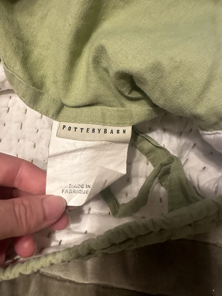 Pottery Barn "Pick-Stitch - Verde" Lino Algodón Acolchado Falsa Estándar Foto 4 de 4