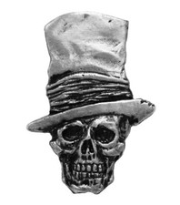 Stovepipe Skull Top Hat JACKET VEST PEWTER  MC  BIKER PIN  [1.5 inch tall]