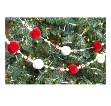 Decorative Garland Pom Poms And Beads Red  Cream Holiday Time Christmas New