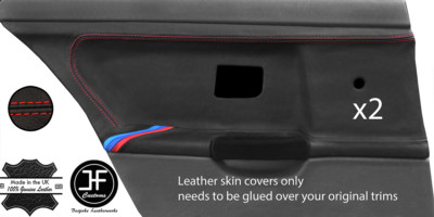 RED STITCH 2X Front Full Door Card Skin Covers Fits Ford Escort Mk2