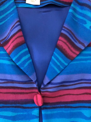 Adrianna Papell 100% Silk Blazer Sz 12 💙COLORFUL Striped❤️Button Front Jacket💙 - Picture 5 of 11