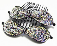 2PCS LILY AB WHITE AUSTRIAN RHINESTONE CRYSTAL HAIR COMBS COMB BARRETTE C1151W