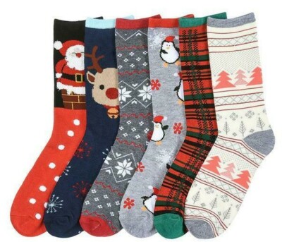 Joyfy 6 Pairs Christmas Socks, Winter Warm Cotton HO Plaid Crew Socks For Women, Holiday Birthday & Xmas Party Gifts - Foto 9