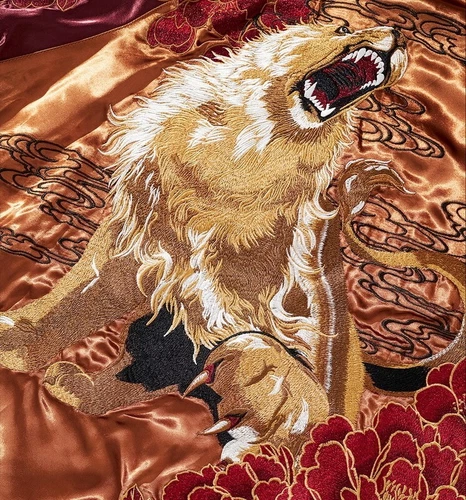 Herren Souvenir Jacke Japanisches Muster Stickerei Löwe Wende Sukajan Unisex - Bild 7 von 11