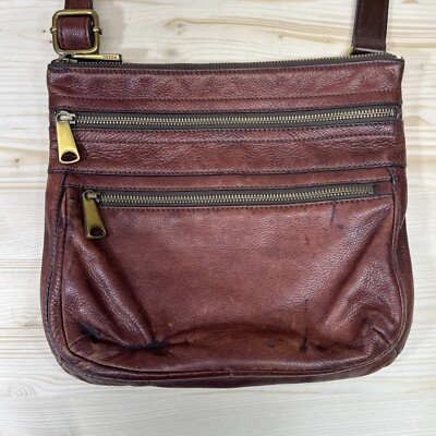 Fossil Explorer Crossbody Purse Mahogany Brown Leather Messenger