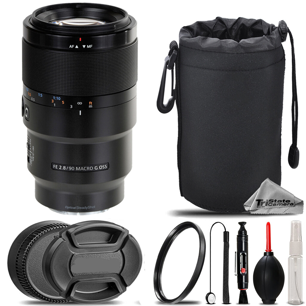 Sony FE 90mm f/2.8 Macro G OSS Lens + UV Filter+ +Hood +Lens Pouch
