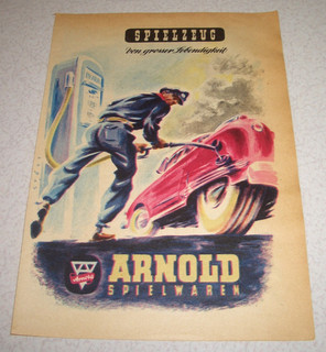 Jahr 1951 orig. Reklame Werbung Arnold Spielwaren Spielzeug Tankwart Oldtimer