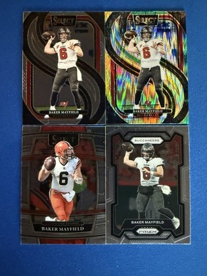 Baker Mayfield 4-card lot '24 Select Green/Yellow Shock/base+more-ships PWE
