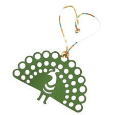 HERMES Petit h Peacock Fishbone Bag Charm Leather Green Made in France 4.9in
