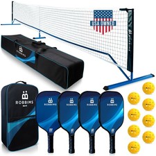 ROBBIMS Portable Pickleball Set with Net  4 USAPA Approved Graphite Paddles