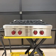 Wolf SRT304 30" Professional Natural Gas Range Top, 4 Sealed Burners Red Knobs