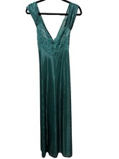 VTG Large Petra Emerald Green Illusion Nightgown Negligee Gown Crisis Cross Back