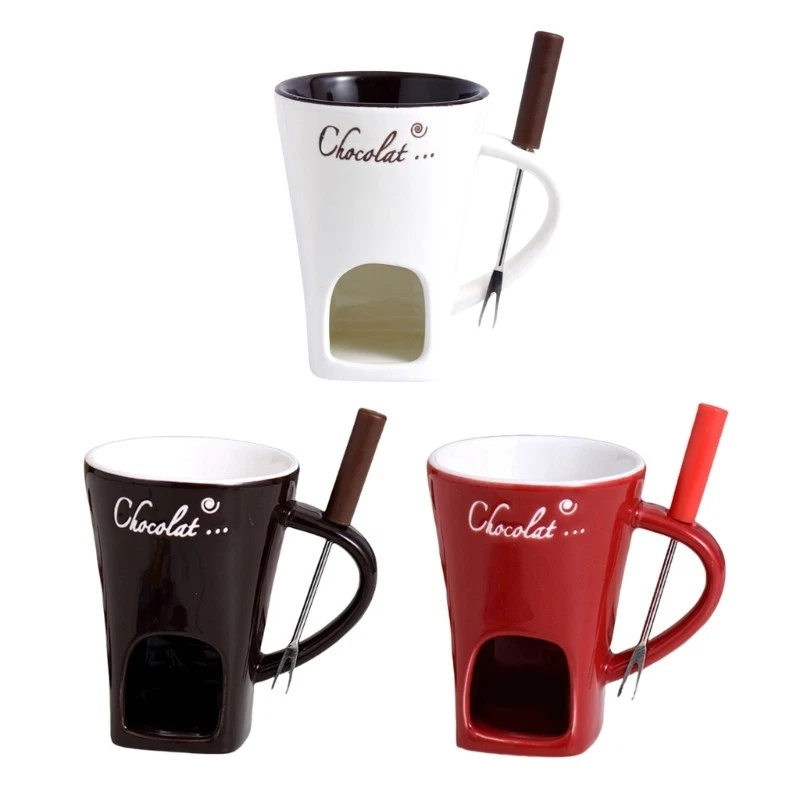 Portable Ceramic Chocolate Fondue Mug Set For Melting And Serving Sweet