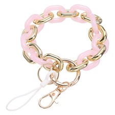 Metal Wristlet Strap Keychain, 7.87" x 0.71" Gold/Pink 1Set