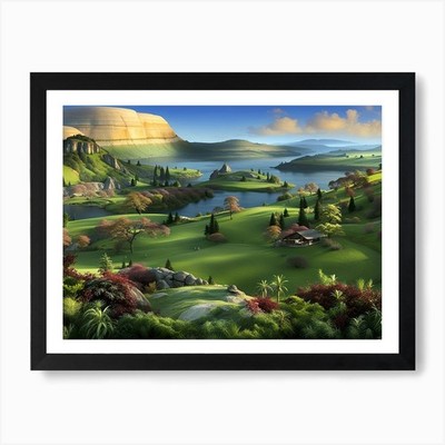 Landschaft des Hobbit Kunstdruck gerahmt Wandbild Poster Leinwanddruck Bild