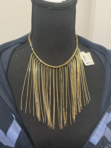 Collana Michael Kors nuova con etichette frange tono oro dichiarazione regolabile mare luxe