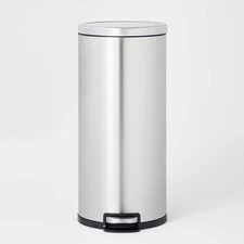 Brightroom Stainless Steel Kitchen Trash Can Silver 30L Round Step