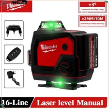 NEW MILWAUKEE 4D Self-Leveling Laser Level 360° Green Cross Line 16 Lines 