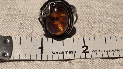 Vintage Poland Baltic Amber Sterling Silver Ring Sgnd by LJ Warszawa Size 7.75 - Picture 13 of 14