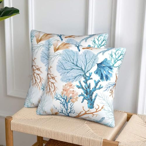 Nautical Coastal Blue Throw Pillow Covers 18x18 Set of 2 Beach Themed Ocean - Picture 7 of 7