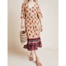 Faithfull the Brand Anthropologie Melia Yellow  Floral Short Sleeve Midi Dress 4