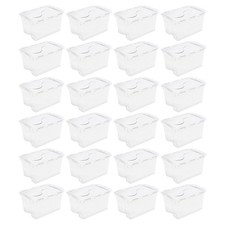 Sterilite 48 Qt Hinged Lid Storage Box Plastic Stackable Bin with Lid, 24 Pack