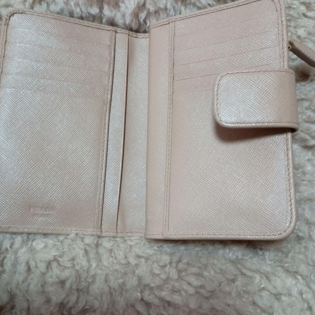 PRADA Saffiano Leather Bifold Compact Wallet Beige Gold Logo Plate Purse Auth thumbnail 10