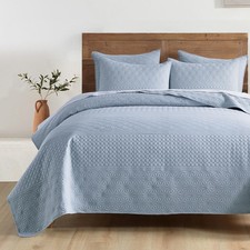Light Blue King Size Quilt Set - Soft Microfiber Bedspread with 2 Shams, Ligh...