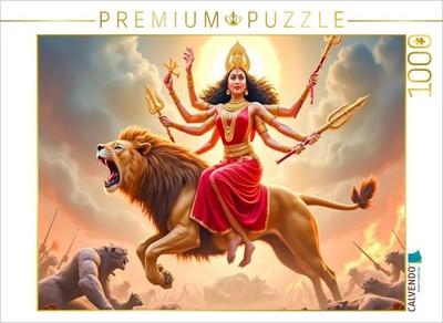 CALVENDO Puzzle Durga, Kriegergöttin, reitet auf einem Löwen | 1000 Teile Lege-G