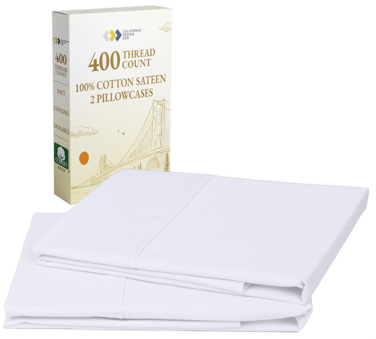 California Design Den Queen Cotton Sateen Weave Pillowcase Set White *Read