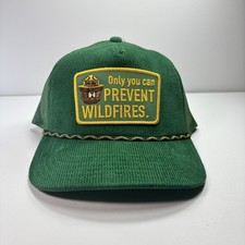 Smokey Bear Cap Hat Only You Can Prevent Wildfires Vintage Style Corduroy Green